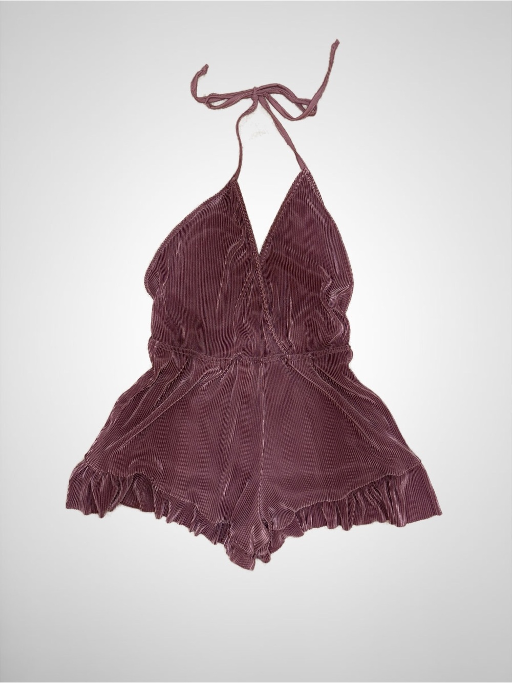 NWT ASOS Petite Dusty Mauve Lurex Metallic Ribbed Halter Romper
